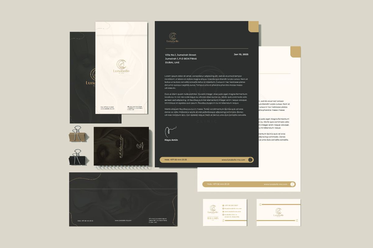 Lunabelle stationery in ivory and near-black
