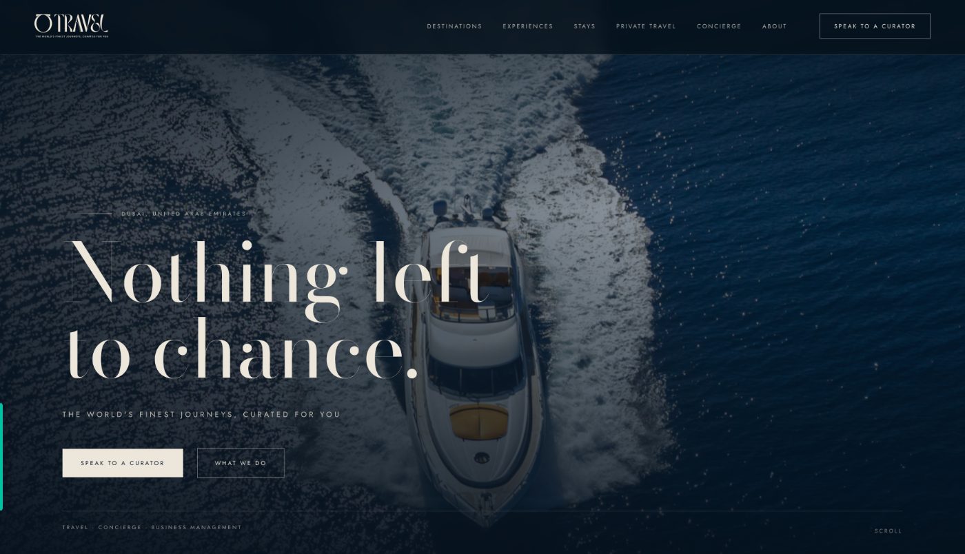 Otravel homepage — Nothing left to chance, over an aerial yacht shot
